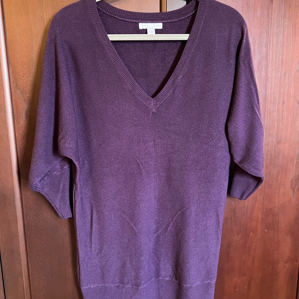 New York & Company Deep Purple V-Neck Sweater